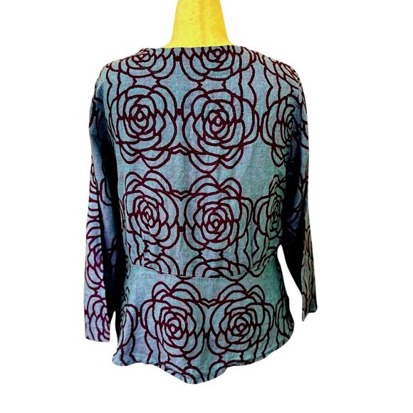 Flax 100% Linen Women's Floral Shirt Relaxed Jacket Pockets Size Medium Casual - Picture 8 of 8